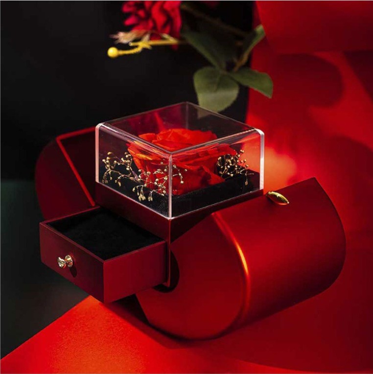 #2 Fashion Jewelry Box Red Apple Christmas Gift Necklace Eternal Rose For Girl Mother's Day Valentine's Day Gifts With Artificial Flower Rose Flower Jewelry Box