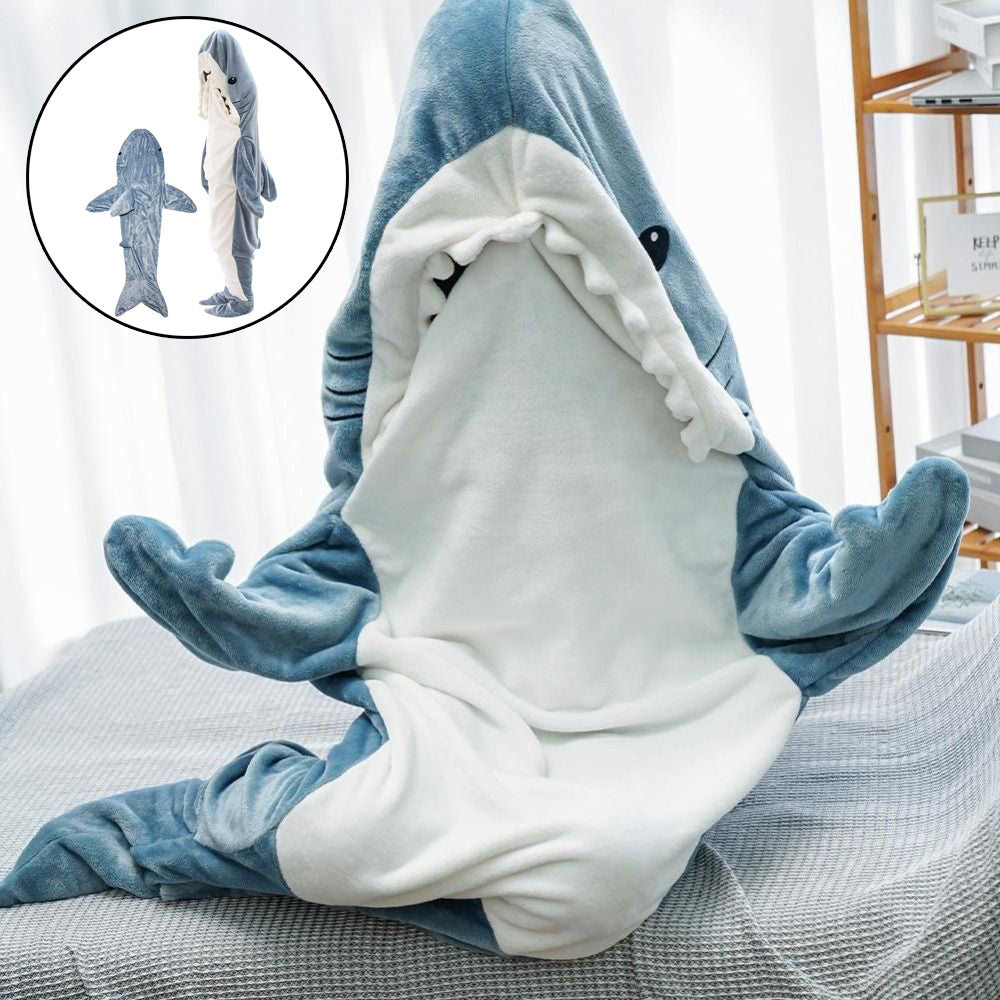 #7 Cozy Shark Snuggle Pajamas for kids and adults. (*editors note- Silly and Comfy. As seen trendy everywhere.)