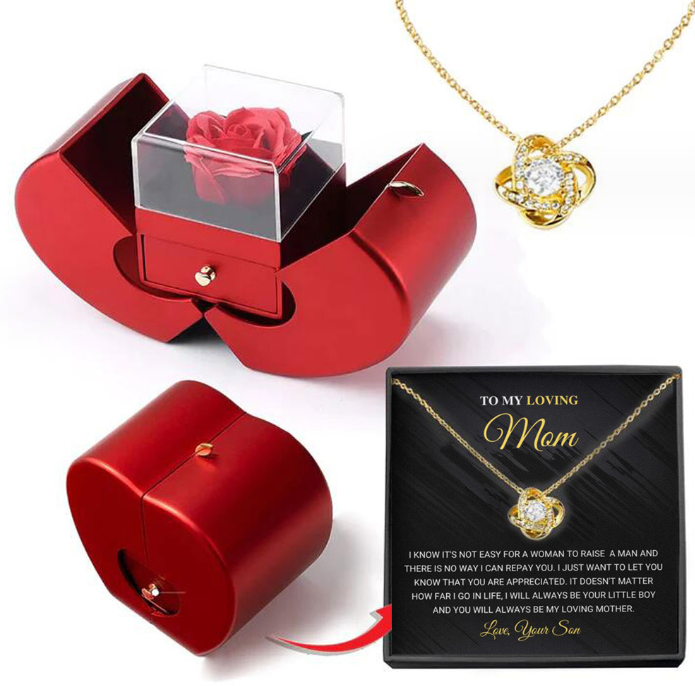 #2 Fashion Jewelry Box Red Apple Christmas Gift Necklace Eternal Rose For Girl Mother's Day Valentine's Day Gifts With Artificial Flower Rose Flower Jewelry Box