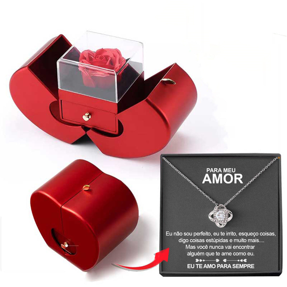 #2 Fashion Jewelry Box Red Apple Christmas Gift Necklace Eternal Rose For Girl Mother's Day Valentine's Day Gifts With Artificial Flower Rose Flower Jewelry Box