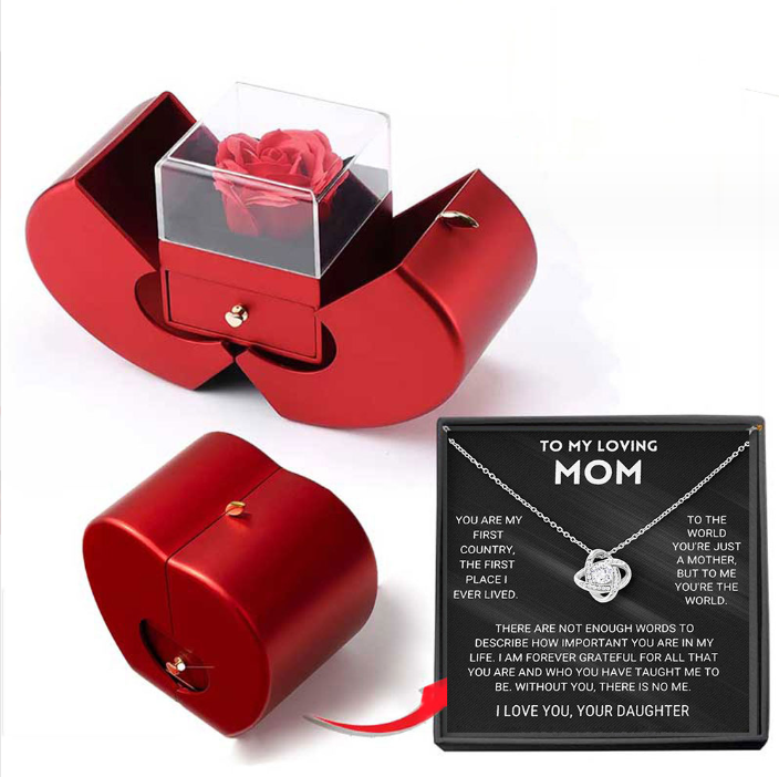 #2 Fashion Jewelry Box Red Apple Christmas Gift Necklace Eternal Rose For Girl Mother's Day Valentine's Day Gifts With Artificial Flower Rose Flower Jewelry Box