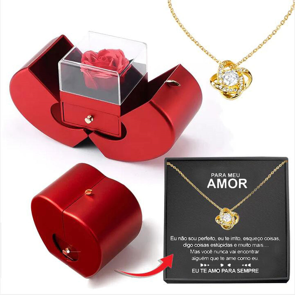 #2 Fashion Jewelry Box Red Apple Christmas Gift Necklace Eternal Rose For Girl Mother's Day Valentine's Day Gifts With Artificial Flower Rose Flower Jewelry Box