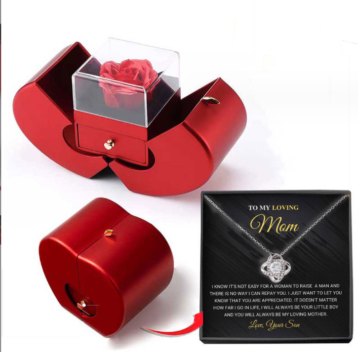 #2 Fashion Jewelry Box Red Apple Christmas Gift Necklace Eternal Rose For Girl Mother's Day Valentine's Day Gifts With Artificial Flower Rose Flower Jewelry Box