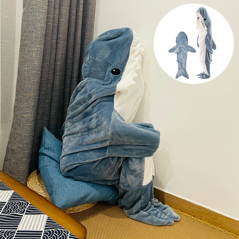 #7 Cozy Shark Snuggle Pajamas for kids and adults. (*editors note- Silly and Comfy. As seen trendy everywhere.)