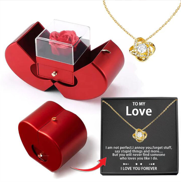 #2 Fashion Jewelry Box Red Apple Christmas Gift Necklace Eternal Rose For Girl Mother's Day Valentine's Day Gifts With Artificial Flower Rose Flower Jewelry Box