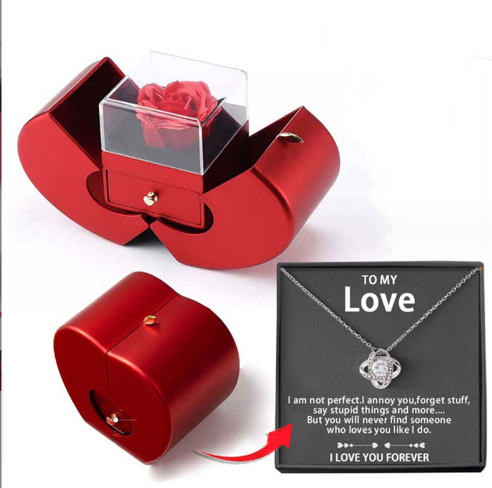 #2 Fashion Jewelry Box Red Apple Christmas Gift Necklace Eternal Rose For Girl Mother's Day Valentine's Day Gifts With Artificial Flower Rose Flower Jewelry Box